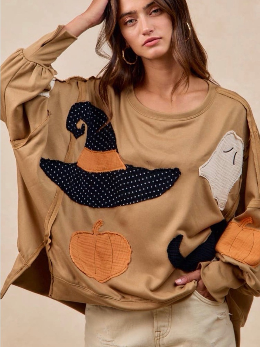 Bibi Halloween Sweatshirt Tan Appliqué Pullover -Limited Edition 1-S,1-L,1-XL - Picture 3 of 4